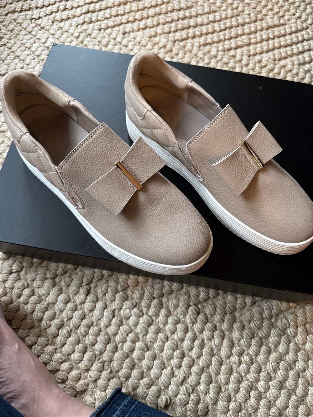 Joy Mangano Beige Slip-On Sneakers with Bow